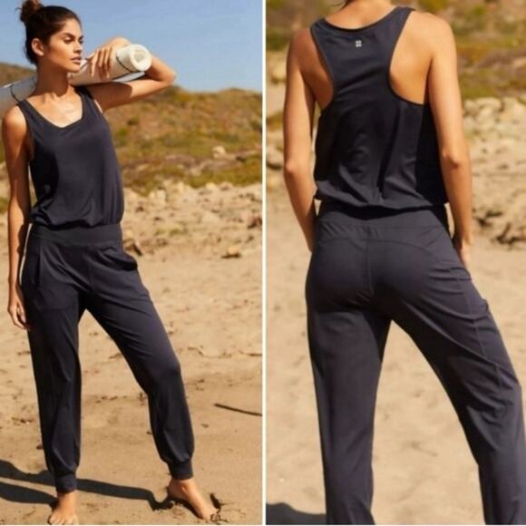 Sweaty Betty Pants - Sweaty Betty Gary Black Soft & Stretchy Racerback Active Jumpsuit Size Medium